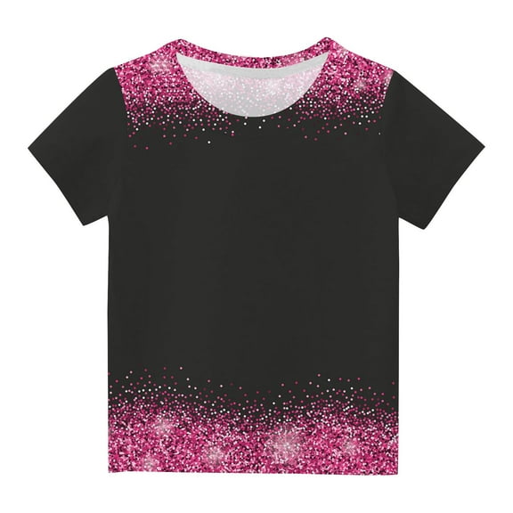 Odeerbi Toddler Kids Boys Girls Sequin Print Gradient Tops Short Sleeve T-shirt Summer Funny Graphic Shirts 3-14 Years Black