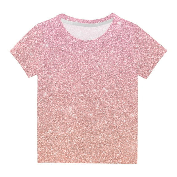 Odeerbi Toddler Kids Boys Girls Sequin Print Gradient Tops Short Sleeve T-shirt Summer Funny Graphic Shirts 3-14 Years Pink