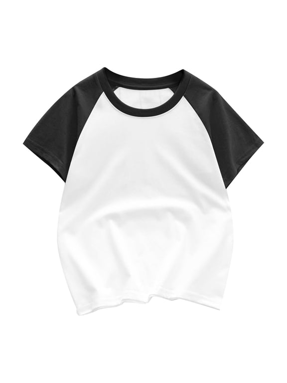Toddler Kids Boys Girls Short Sleeve Raglan Shirts Cotton Baseball Tee Shirt Summer Comfortable Solid Color Tops Black