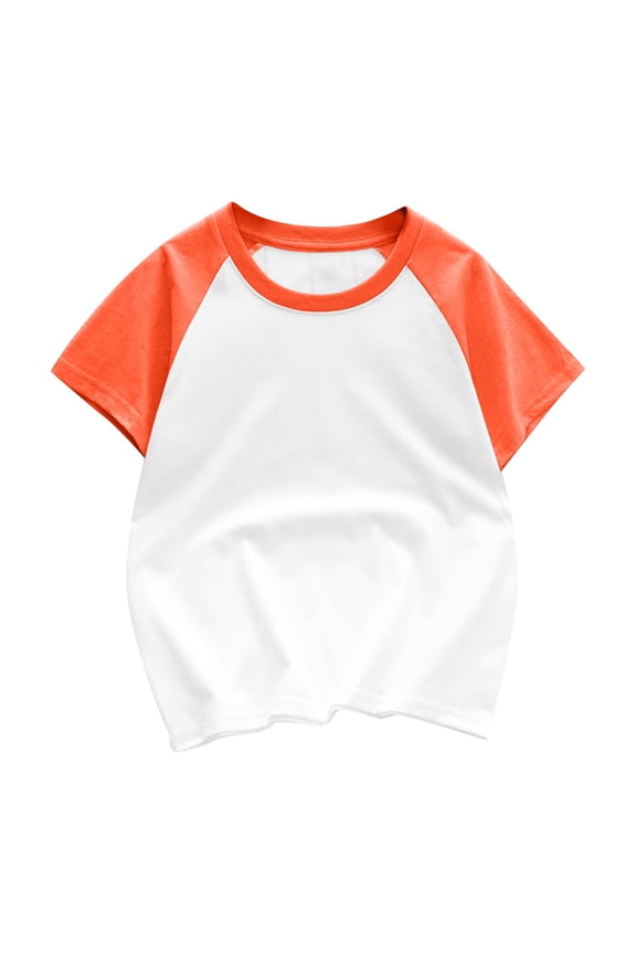Toddler Kids Boys Girls Short Sleeve Raglan Shirts Cotton Baseball Tee Shirt Summer Comfortable Solid Color Tops Orange