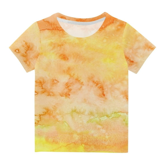 Odeerbi Toddler Kids Boys Girls Tie-dye Gradient Tops Short Sleeve T-shirt Summer Funny Graphic Shirts 3-14 Years Yellow