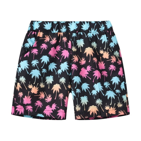 Odeerbi Toddler Kids Boys Quick Dry Swim Trunks Hawaiian Beach Shorts Summer Tropical Print Beach Board Shorts Children Girls Vacation Sports Shorts Black