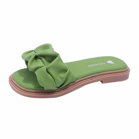 Odeerbi Toddler Kids Girls Princess Slippers Soft Sole Prewalker Beach Roman Sandals Baby Cute Wrinkle Non Slip Slippers Green