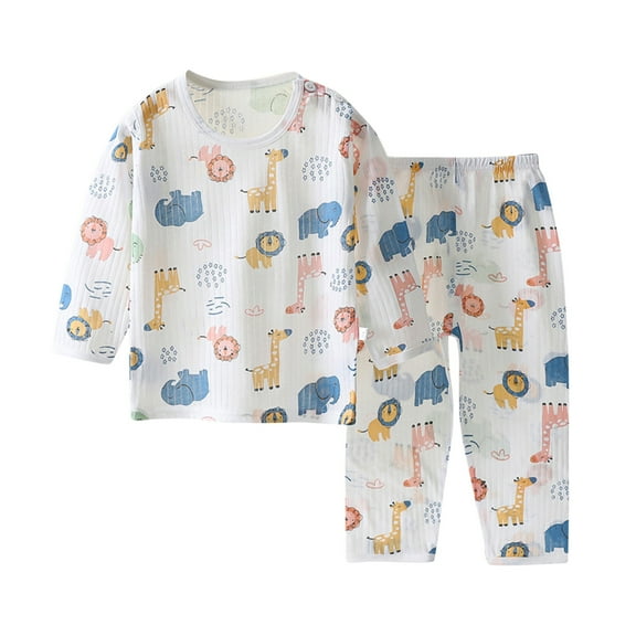 Odeerbi Toddler Pajamas Boys Girls Pajamas Kids Baby Summer 2025 Casual Long Sleeve Loungewear Thin Air-conditioned Home Clothing Two Piece Set Olive Green