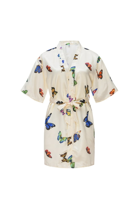 Toddler Pajamas Children Baby Kid Girl Print Summer Kimono Robes Bathrobe Sleepwear Clothes Coat Beige