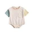 thumbnail image 1 of Odeerbi Toddler Romper Baby Boys Girls Clothes Kids Cute Splicing Print Romper Fashion Short Sleeve 2025 Casual Jumpsuit with Pocket Yellow, 1 of 8