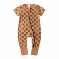 thumbnail image 1 of Odeerbi Toddler Romper Baby Boys Girls Clothes Newborn Summer Bodysuit Short Sleeve Printed Romper Zipper One-piece Jumpsuit Brown, 1 of 3