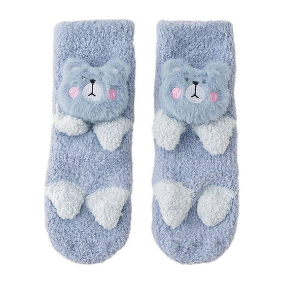 Odeerbi Toddler Socks Baby Winter Slipper Socks Cute Knee High Socks Infants Stockings Boy Girls Fleece Warm Sock Blue