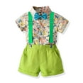 thumbnail image 1 of Odeerbi Toddler Summer Outfits Boys Sling Gentleman Formal Dress Suit Short Sleeve Top Pants Suit Print Cardigan Strap Shorts Photography Performance Set Green, 1 of 9