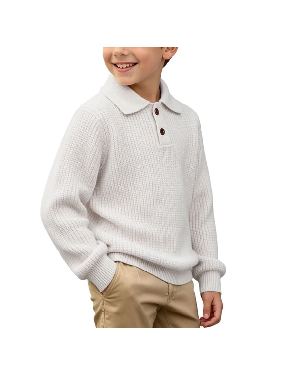 Kids Sweater Boys Girls Rib Knit Polo Collar Long Sleeve Thermal Warm Knitwear for Fall Winter