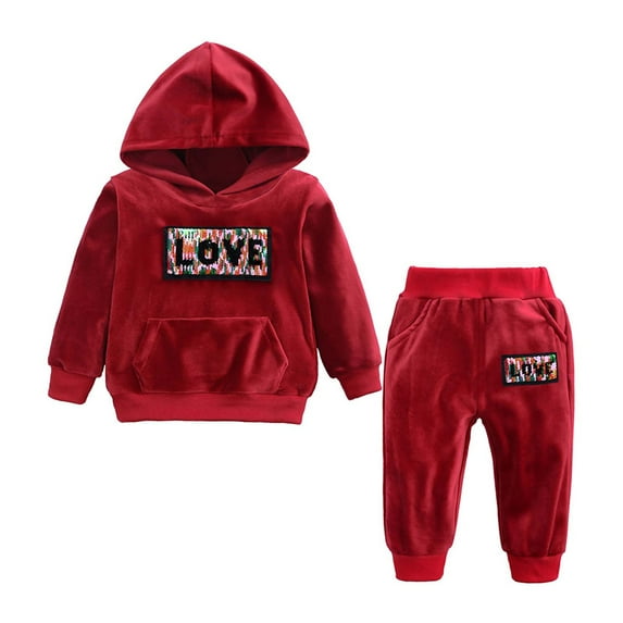 Odeerbi Toddler Sweatshirt Baby Velvet Fabrics Coat Pants 2PCS Set Kids Sweater Boys Girls Red