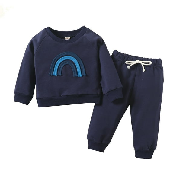 Odeerbi Toddler Sweatshirt Newborn 2024 Long Sleeve Clothes Autumn Winter Boys Girls Rainbow Tops Trousers Pants Outfit Dark Gray