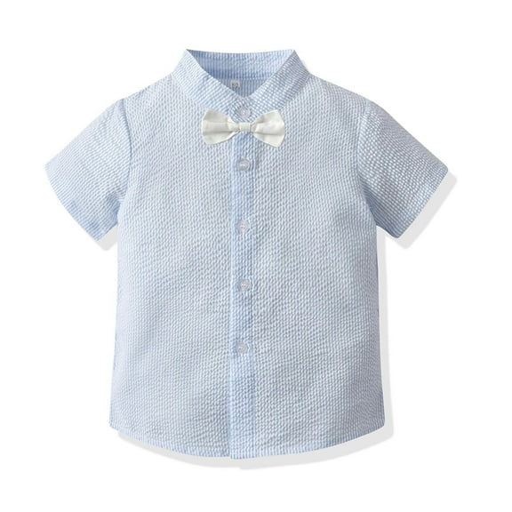 Odeerbi Toddler Two-piece Set Boys Formal Suit Gentleman School Uniform Suit Summer Outfits Floral Printing Shirts Strap Shorts Suit Short Sleeve Photography Performance Set Light Blue