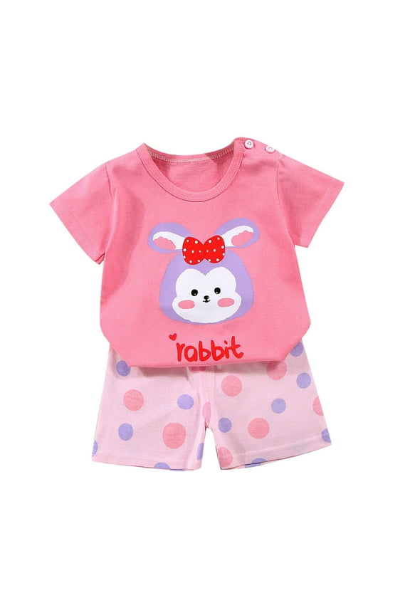 Toddler Two-piece Set Boys Girls Cute Cartoon Print Outfits Baby Clothes Kids Fashion Short Sleeve Casual Suit Hot Pink