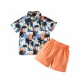 thumbnail image 1 of Odeerbi Toddler Two-piece Set Boys Summer Hawaii Outfits Baby Clothes Short Sleeve Floral Shirt with White T-shirt Shorts Set Children Wear Orange, 1 of 9