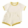 thumbnail image 1 of Odeerbi Toddler Two-piece Set Boys Summer Outfits Baby Clothes Kids 2025 Casual Solid Short Sleeve Crepe Gauze T-shirt Shorts Set Yellow - Cotton, 1 of 9