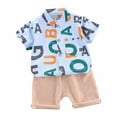 thumbnail image 1 of Odeerbi Toddler Two-piece Set Boys Summer Outfits Kids Baby 2025 Casual Letter Print Short Sleeve Shorts Clothes Set Blue, 1 of 8