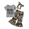 thumbnail image 1 of Odeerbi Toddler Two-piece Set Infant Girls Leopard Outfits Flared Trousers Baby Clothes Letter Print T-shirt Pants Outfits Set Gray, 1 of 9