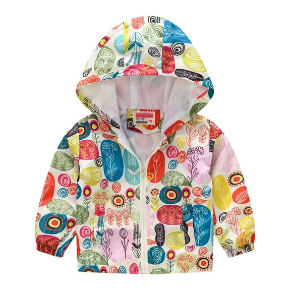 Odeerbi Toddler Winter Coat Kids Boys Girls Outerwear Jackets Baby Grils Autumn Print Jacket Zipper Hooded Windproof Coat Multicolor