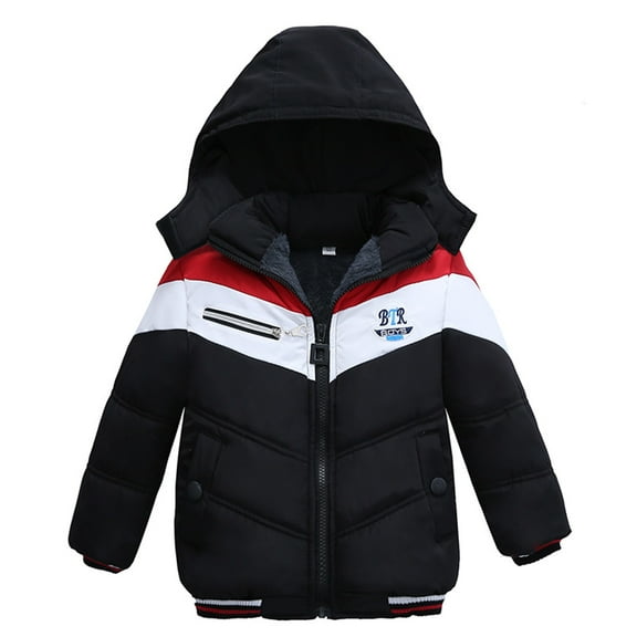Odeerbi Toddler Winter Coat Kids Boys Girls Outerwear Jackets Baby Stripe Jacket Zipper Hooded Windproof Coat Black