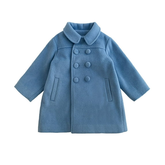 Odeerbi Toddler Winter Coat Kids Girls Outerwear Jackets 2025 Long Sleeve Button Trench Pocket Long Peacoat Blue