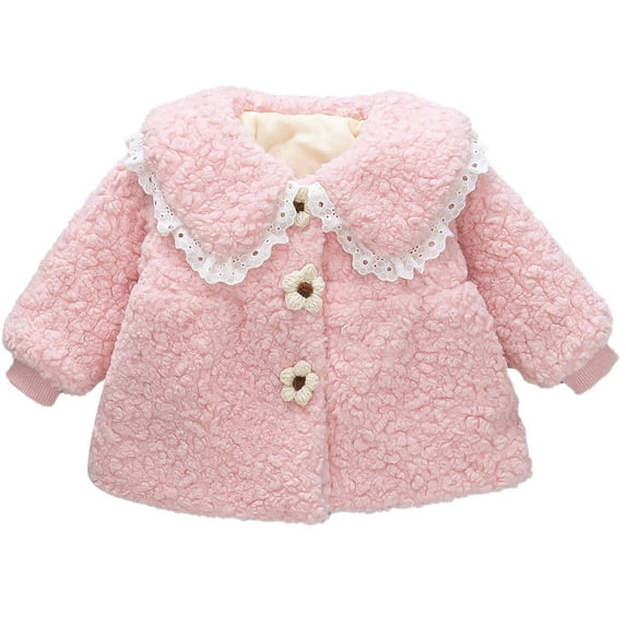 Odeerbi Toddler Winter Coat Kids Girls Outerwear Jackets Baby 2025 Fashion Cute Solid Color Windproof Padded Clothes Jacket Lapel Coat Pink