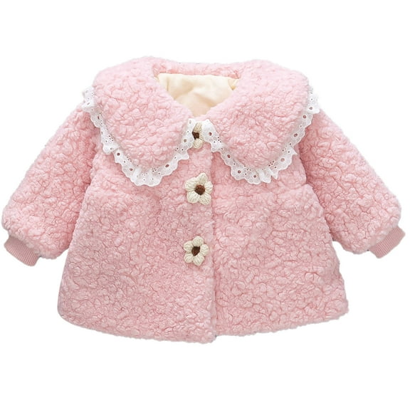 Odeerbi Toddler Winter Coat Kids Girls Outerwear Jackets Baby 2025 Fashion Cute Solid Color Windproof Padded Clothes Jacket Lapel Coat Pink