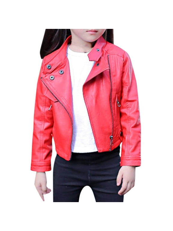 Toddler Winter Coat Kids Girls Outerwear Jackets Baby Outfits Spring Autumn Faux Leather Lapel Jacket Zipper Coat Black