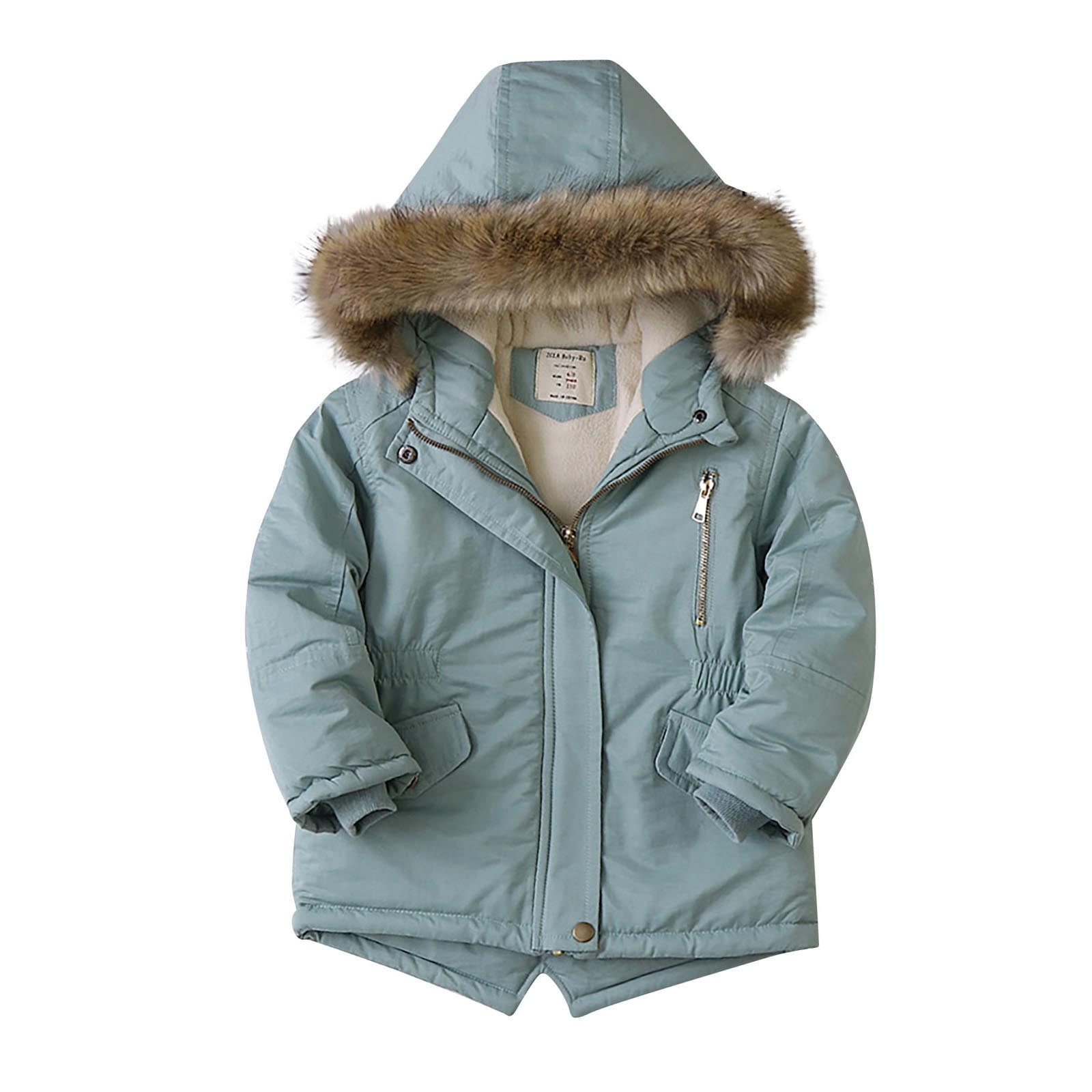 Odeerbi Toddler Winter Coat Kids Girls Outerwear Jackets Thickened Jackets Fleece Hoody Jackets Zip Up Coat Jacket Green
