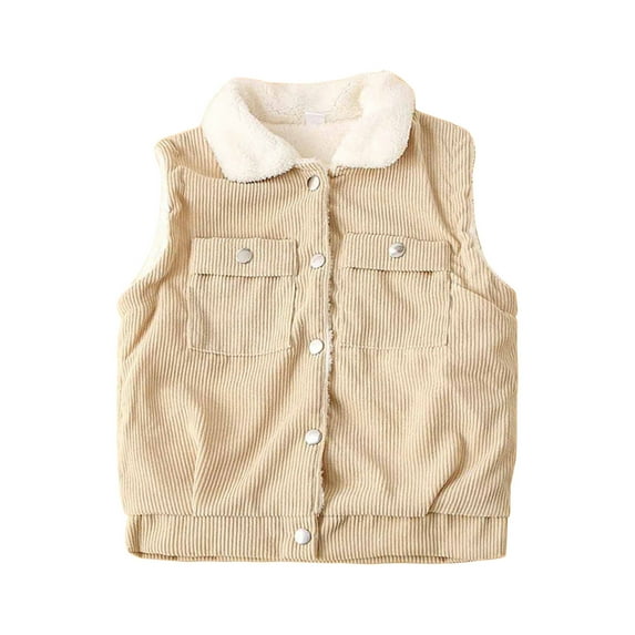 Odeerbi Toddler Winter Coat Vest Kids Boys Girls Outerwear Jackets Vest Baby Autumn Underwear Corduroy Waistcoat Lapel Button Cardigan Vest Beige