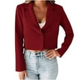 thumbnail image 1 of Odeerbi Tops Coat for Women Jacket Business Attire Lapel Solid Color Slim Short 2025 Long Sleeve Cardigan Wine, 1 of 9
