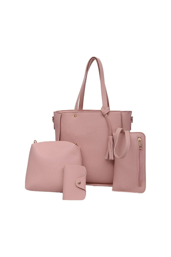 Tote Bag Set Ladies Satchel Fashion Handbag Zipper Single Shoulder Crossbody Bag Four-piece Pink