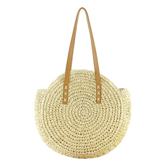 Odeerbi Tote Bag for Women 2025 New Retro Mori Round Straw Bag Woman Summer Bag Beach Bag Leisure Shoulder Bag Beige
