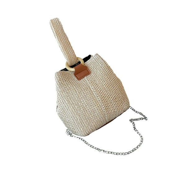 Odeerbi Tote Bag for Women Satchel Chain Woven 2025 Casual Straw Weaving High Capacity Handbag Bucket-bag Beige