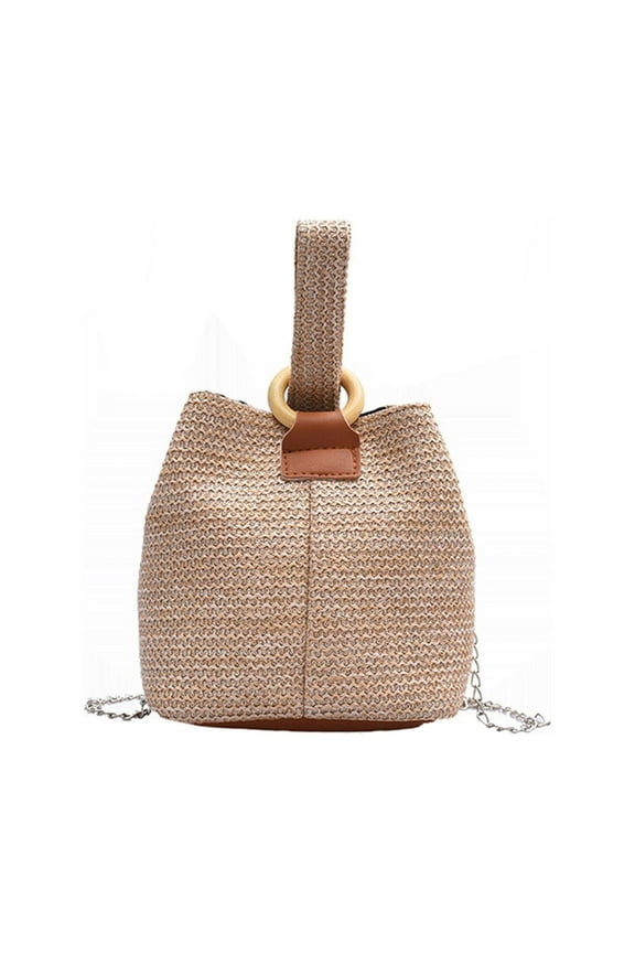 Tote Bag for Women Satchel Chain Woven 2025 Casual Straw Weaving High Capacity Handbag Bucket-bag Khaki