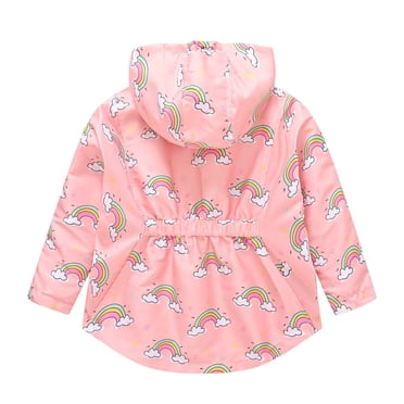 Girls Rainbow Raincoat - Lightweight, Wind Resistant & Hooded Waterproof Jacket