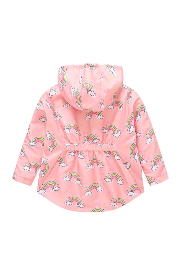 Trench Coat Girls Child's Hooded Windbreaker Zipper Shirt Cartoon Rainbow Coat Water Proof Jacket