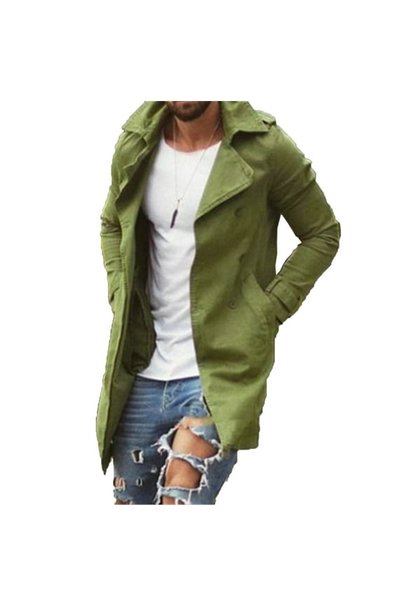 Trench Coats for Men Autumn And Winter Trendy And Comfortable 2025 Casual Solid Color Mid-length Coat Khaki