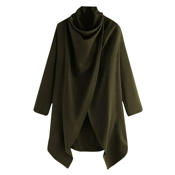 Odeerbi Trench Coats for Men Cape Jacket Street Style High Collar Solid Color 2025 Long Sleeve Trendy Punk Irregular Windbreaker Army Green