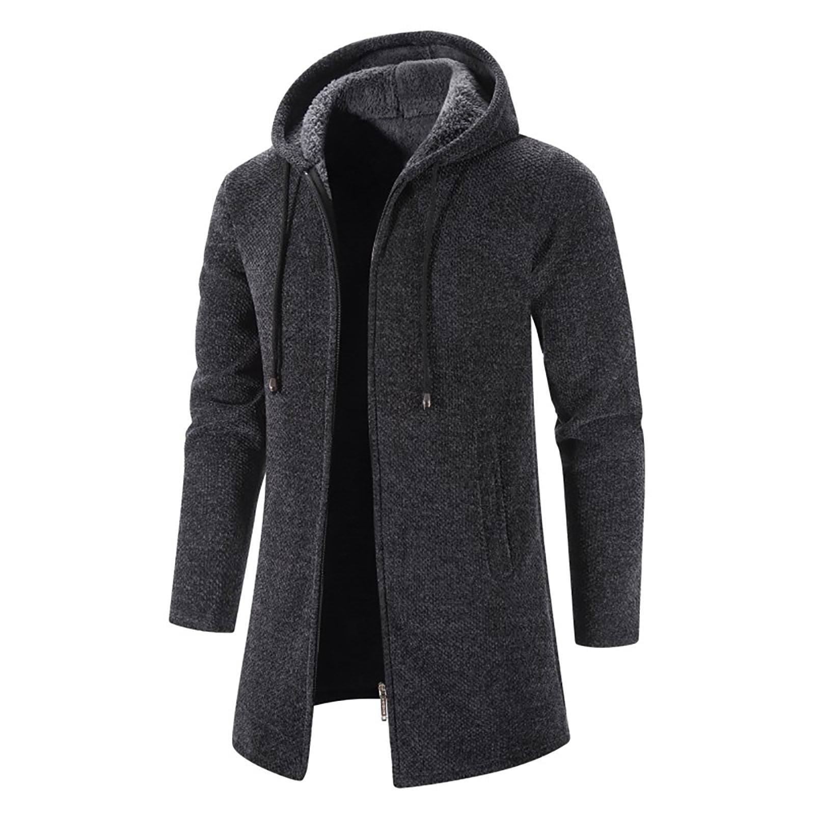 Odeerbi Trench Coats for Men Mid-length Hooded Jacket Windbreaker Solid Solor Casual Anoraks Gray
