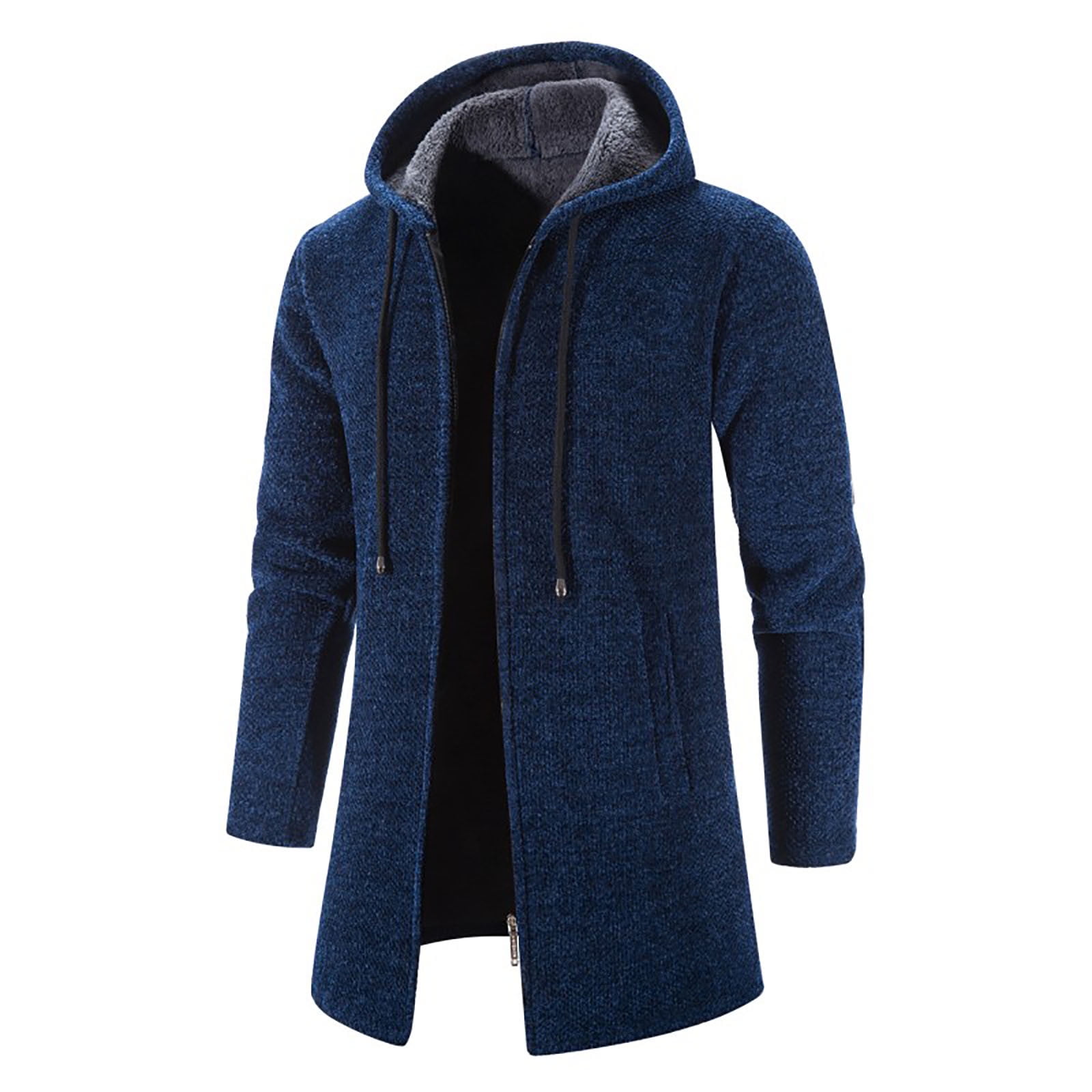 Odeerbi Trench Coats for Men Mid-length Hooded Jacket Windbreaker Solid Solor Casual Anoraks Navy