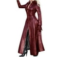 thumbnail image 1 of Odeerbi Trench Coats for Women 2025 Autumn And Winter Windbreaker Long Leather Coat Imitation Leather Solid Trendy Erogenous Coat Black, 1 of 6