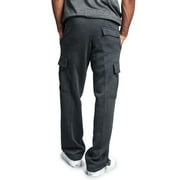 Odeerbi Trousers Full Length Pants for Men Drawstring Elastic Waist Solid Color Pocket Trousers Loose Dark Gray