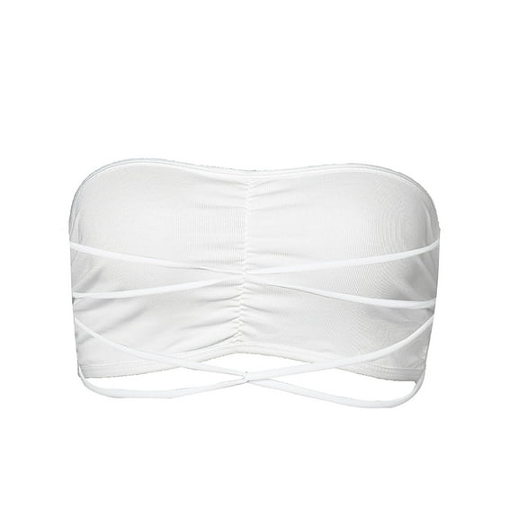 Odeerbi Tube Tops for Women 2025 Strapless Bras Solid Erogenous Back Cross Camisole Bottoming Underwear Wrapped Chest White