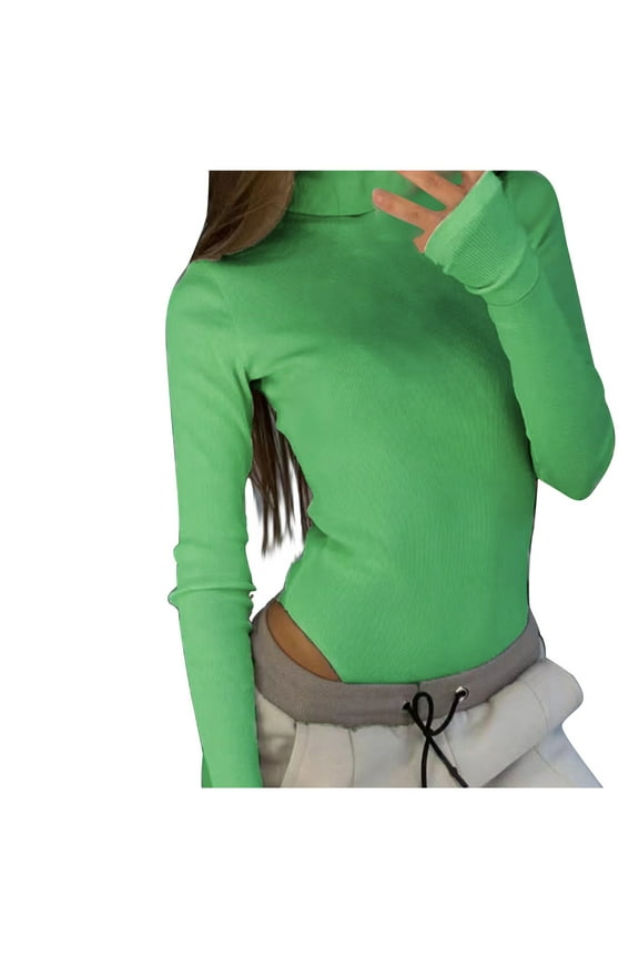 Tummy Control Shapewear Bodysuit for Women Solid Rompers Jumpsuit High-necked 2025 Long Sleeve Jumpsuit Mint Green