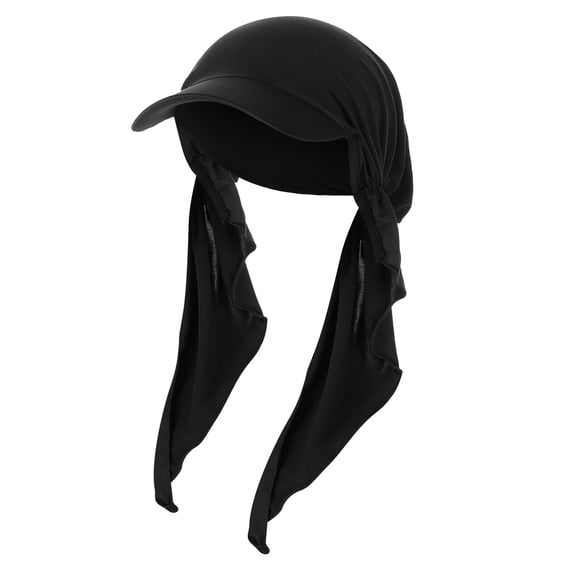 Odeerbi Turbans Beanie Cap for Women Twisted Wide Headband Solid Muslim Headwraps Ruffle Chemo Hat Headband Head Wraps Baseball Cap Black
