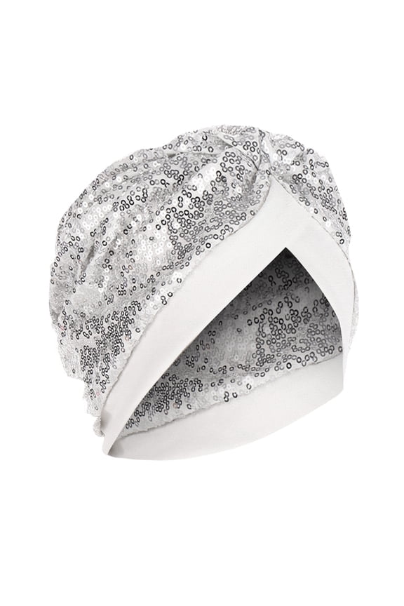 Turbans Beanie Cap for Women 2025 Twisted Wide Headband Solid Sequins Headwraps Muslim Ruffle Chemo Hat Headband Head Wraps White