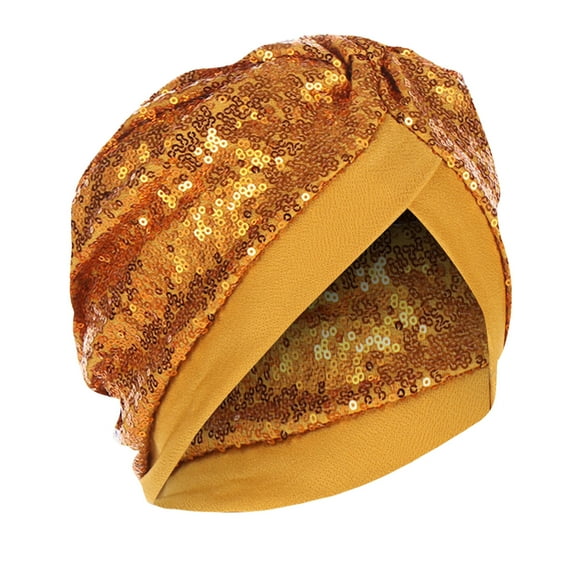 Odeerbi Turbans Beanie Cap for Women 2025 Twisted Wide Headband Solid Sequins Headwraps Muslim Ruffle Chemo Hat Headband Head Wraps Yellow