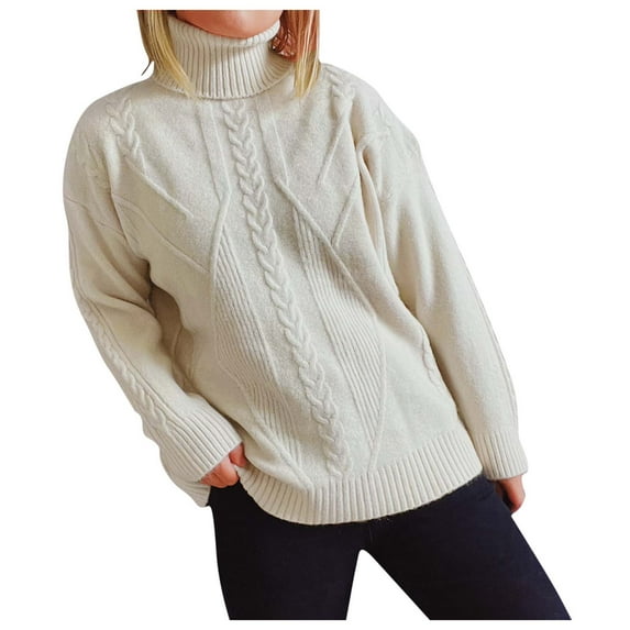 Odeerbi Turtleneck Sweater Women Knit Sweater Trendy 2025 Casual Long Sleeve Autumn Sweater Pullver Tops Beige