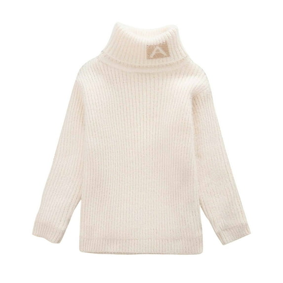Odeerbi Turtleneck Sweater for Kids Autumn Winter Boys Girls High Collar Pullover Plush Thickened Sweater White